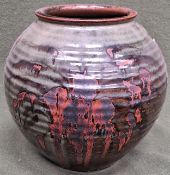 Studio pottery glazed ceramic globular vase, stamped to base. App. 27.5cm H