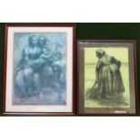 Two vintage framed sketch style prints