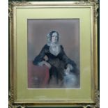 Large gilt framed oil on canvas portrait depicting a seated figure, unsigned. App. 64 x 49cm