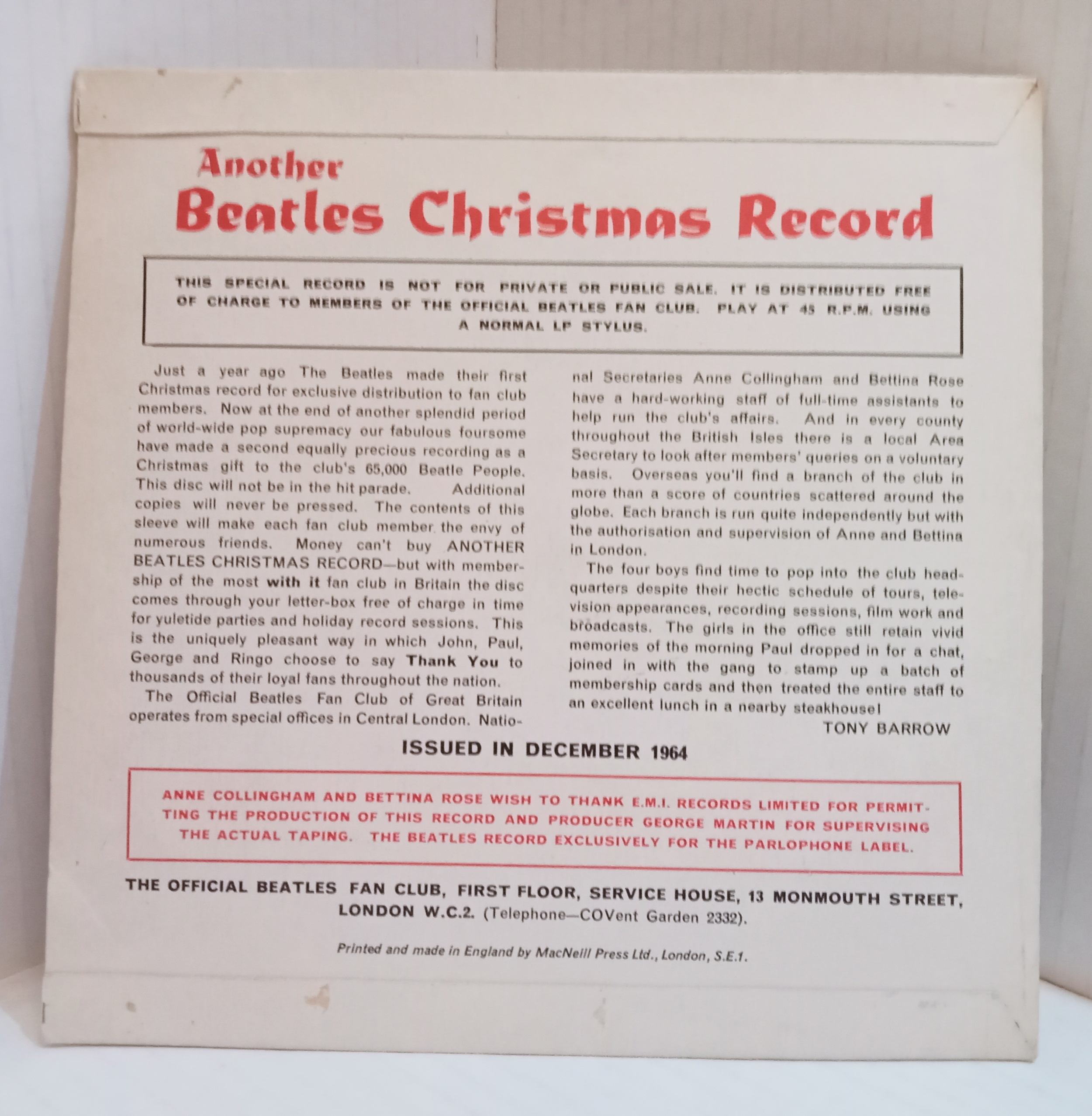 The Beatles 1964 Fan Club Christmas flexi record with 1964 flexi no sleeve - Image 2 of 3