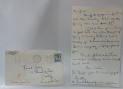 Letter from Louise Harrison 174 Mackets Lane post marked 26th July 1965 with one page letter, in