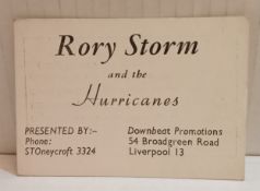 Rory Storm & The Hurricanes Downbeat Productions business card 1960.