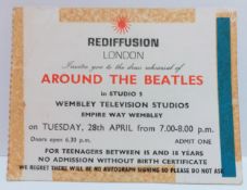Around The Beatles Tuesday 28th April 1964 ticket stub for recording at Wembley Television Studios.