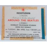 Around The Beatles Tuesday 28th April 1964 ticket stub for recording at Wembley Television Studios.