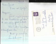 Letter from Louise Harrison in which she writes “I am at George’s Bungalow, Last night we went to