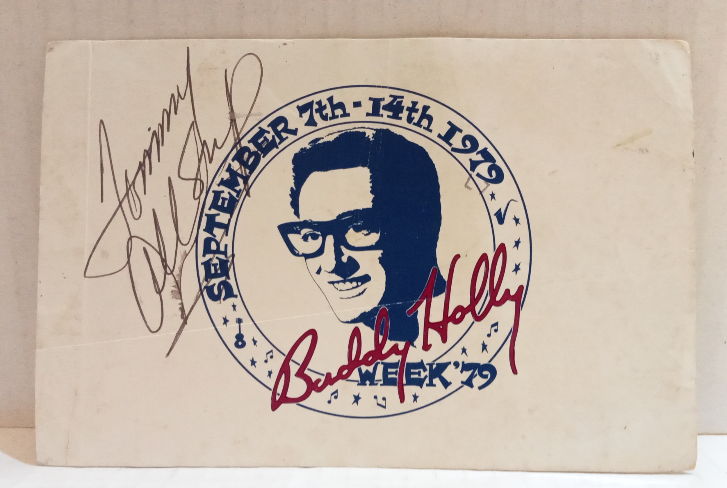 Buddy Holly Week 1979 MPL promotional postcard signed by Tommy Allsup.
