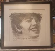 Klaus Voormann Unforgettable George limited edition 46/555 signed print framed and glazed.