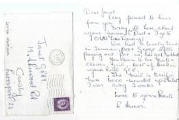 Letter from Louise Harrison in which she writes “We had a lovely time in Jamaica, poor George