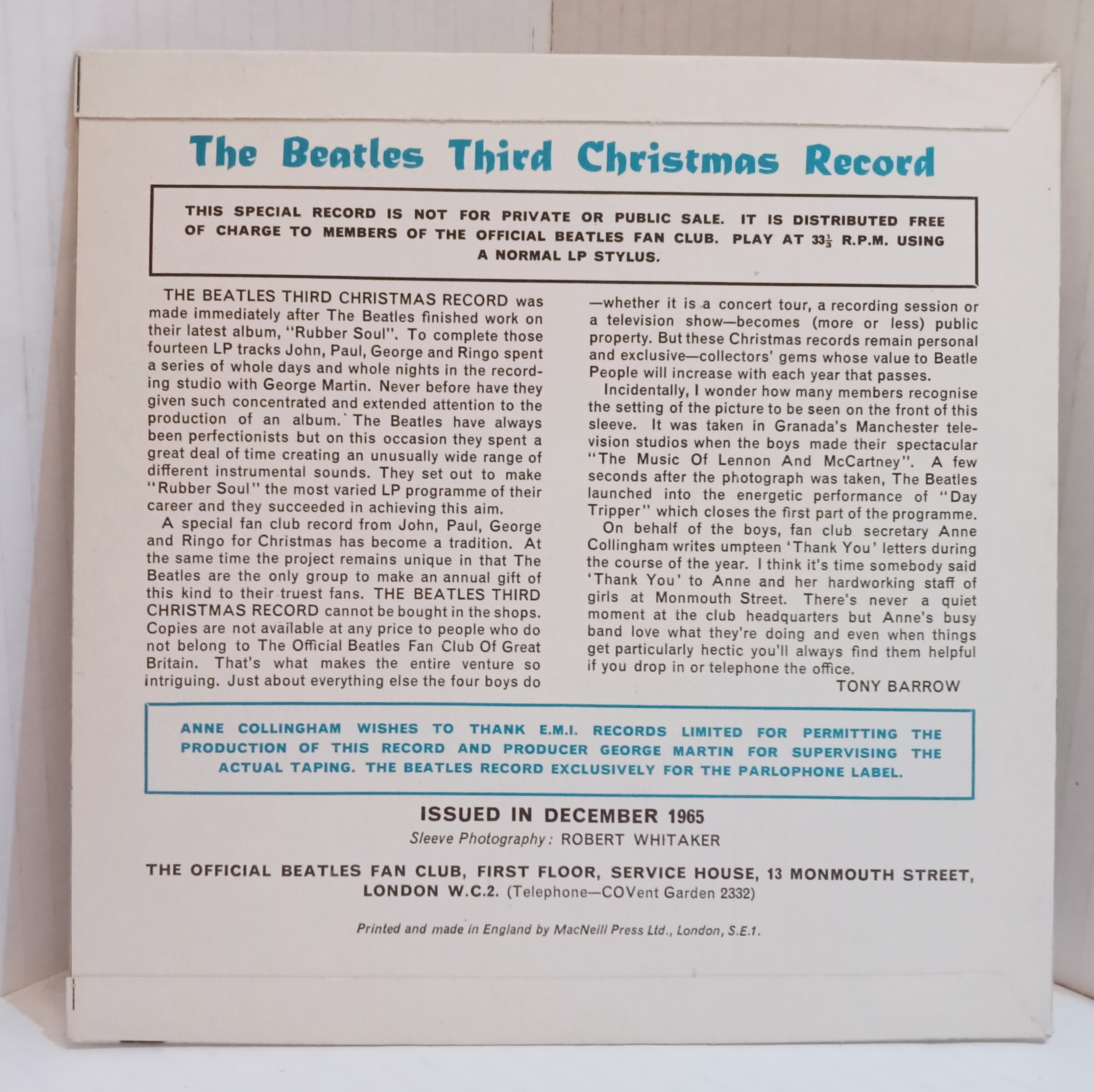 The Beatles 1965 Fan Club Christmas flexi record. - Image 2 of 2