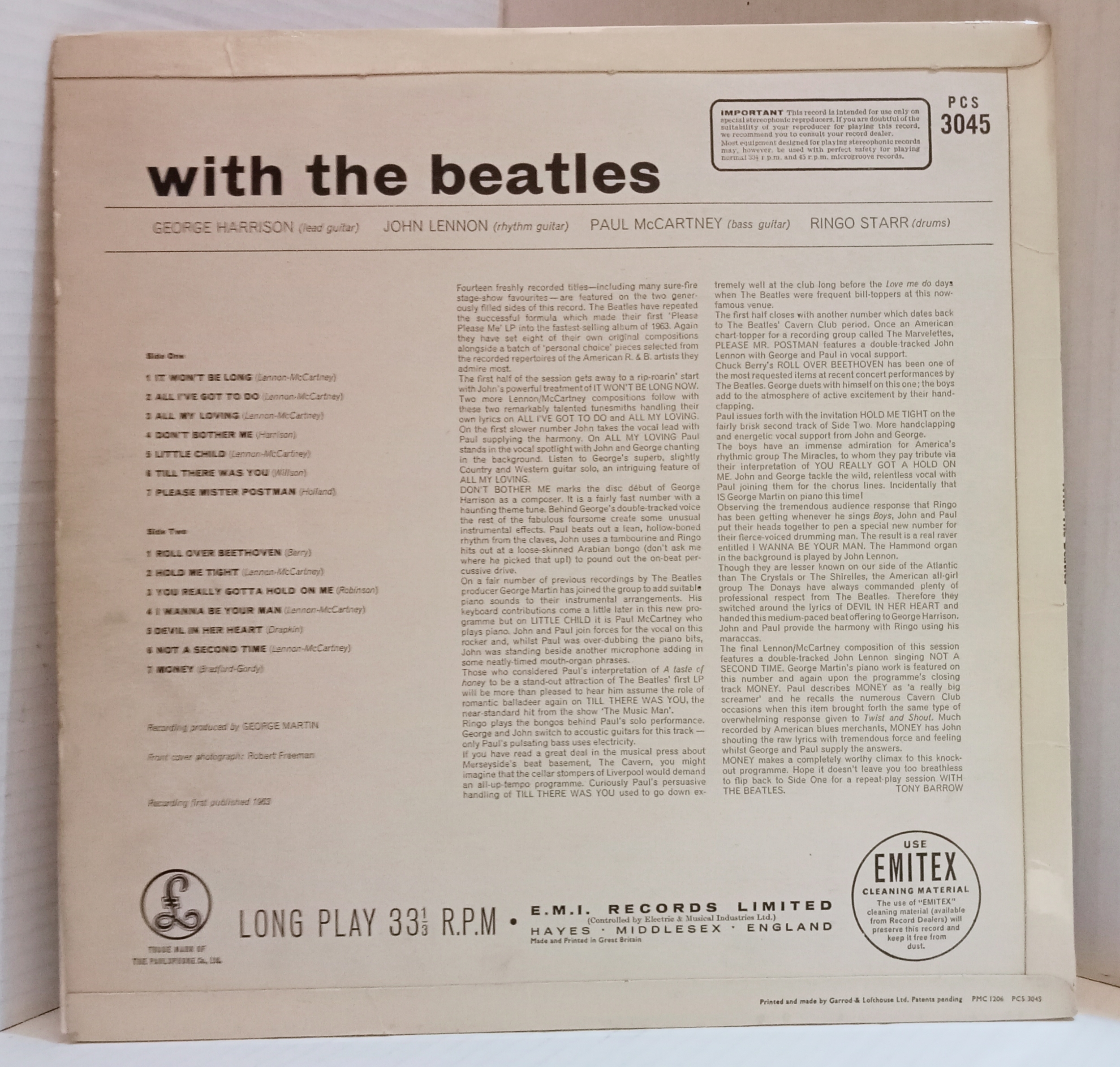 The Beatles With The Beatles PCS 3045 Stereo Black & Yellow Parlophone Label. First pressing - Image 2 of 3