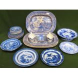 Quantity of various blue and white china, ashettes etc