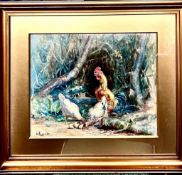 WYCLIFFE EGGINGTON, WATERCOLOUR, 'PROUD OF HIS FAMILY', GILT MOUNT, FRAMED AND GLAZED