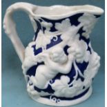 Decorative Minton style 19th century glazed and unglazed relief cherub decorated ceramic jug.