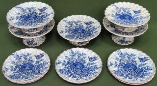 Victorian gilded blue and whited Scalloped edged dessert service All in used condition, unchecked