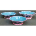 Three similar 19th century Oriental glazed ceramic bowls with enamelled decoration. Largest