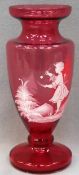 Pretty Mary Gregory decorated cranberry glass vase. Approx. 27cms H reasonable used condition