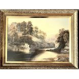 ALBERT AYLING, GILT FRAMED WATERCOLOUR OF A RIVER LANDSCAPE SCENE, APPROX 49 x 69cm