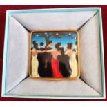 BOXED HALCYON DAYS ENAMELLED PILL BOX "THE WALTZERS" - INSPIRED BY A 1992 OIL PAINTING BY JACK