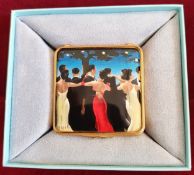 BOXED HALCYON DAYS ENAMELLED PILL BOX "THE WALTZERS" - INSPIRED BY A 1992 OIL PAINTING BY JACK