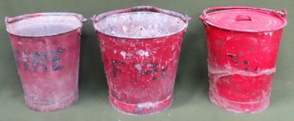 Three various vintage fire buckets, all with swing over handles