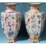 Pair of Relief decorated "Vase of One Hundred Flowers" by Dawen Wang. App. 31cm H One vase is