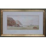M. D. Ansell - Early 20th century gilt framed watercolour depicting a sailing boat beside the coast.
