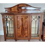 Mahogany breakfront two door glazed display cabinet. App. 130cm H x 140cm W x 44cm D