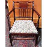 19th century mahogany inlaid armchair. App. 86cm H x 57cm W x 44cm D