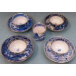 Three 18th/19th century pode blue and white tea bowls and saucers, plus small tankard all used and