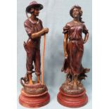 Pair of early 20th century spelter figures - Faucheur & Minssonneust. Largest approx. 48cm H