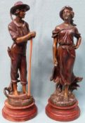 Pair of early 20th century spelter figures - Faucheur & Minssonneust. Largest approx. 48cm H