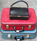 Two vintage suitcases, plus ladies handbag