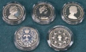 Five various Silver proof commemorative coins All appear in reasonable used condition