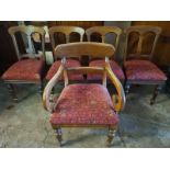 Set of Four 19th century Mahogany gothic style dining chairs, plus non matching Victorian armchair