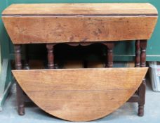 Antique oak gateleg dining table, fitted with single drawer. App. 78cm H x 108cm W x 143cm D