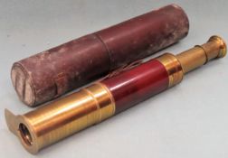 Late 19th/early 20th century leather cased brass three draw telescope, by Chadburn, Liverpool.