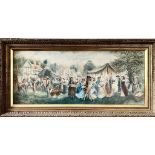 GILT FRAMED WATERCOLOUR, 'VILLAGE FETE', APPROX 39 x 95cm