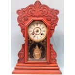 New Haven Clock Co. carved Oak cased American mantle clock. App. 55cm H