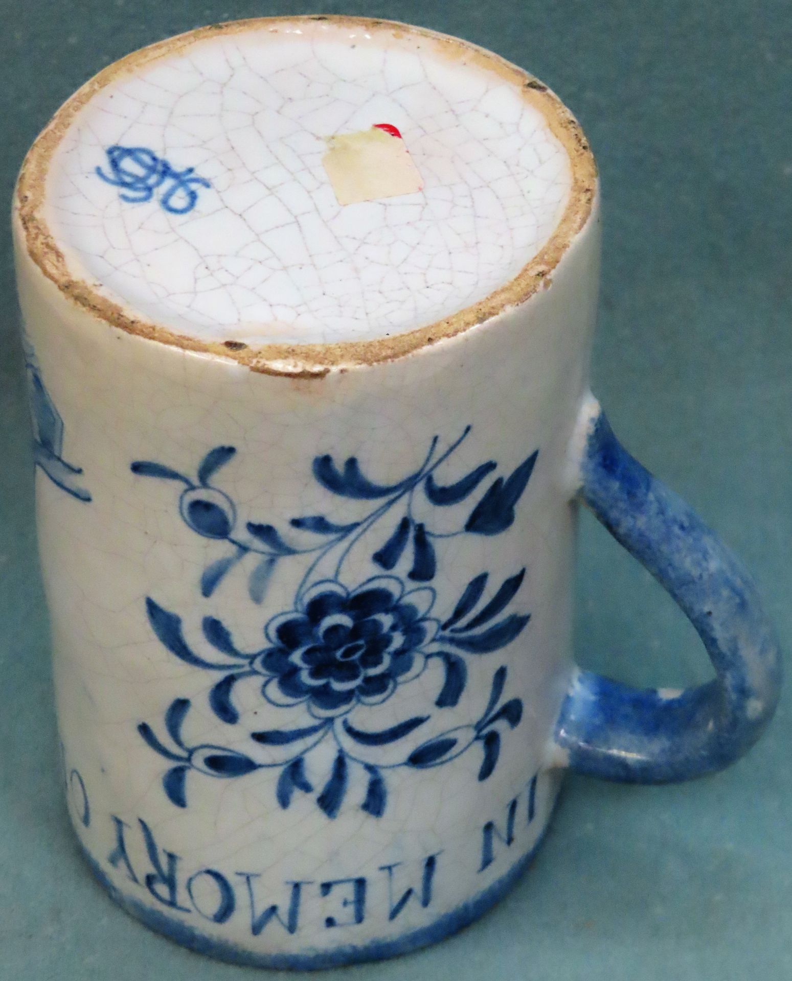 Early 19th century English Delft pottery tankard, decorated with a bust of Lord Nelson and inscribed - Image 2 of 2