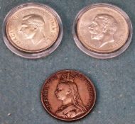 Victorian silver crown, plus two 1930's Silver coins All in used condition