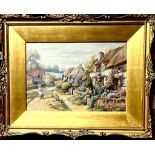 MAUD HOLLYER, PAIR OF GILT FRAMED WATERCOLOURS DEPICTING FRENSHAM, BERKSHIRE. APPROX. 24 X 36CM