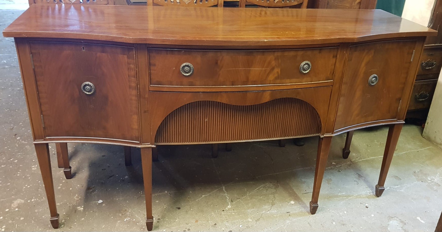 Mahogany two drawer two door sideboard. App. 92.5cm H x 173cm W x 59cm D