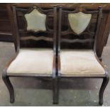 Pair of Edwardian mahogany inlaid and upholstered low bedroom chairs. App. 76cm H x 41cm W x 40cm D