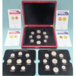 Cased set of enamelled gilt metal coinage - The Changing face of Britains coinage golden edition All