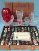 Vintage boxed Thomas Pacconi fiber glass christmas decorations, plus glassware including Waterford