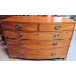 Victorian mahogany bow fronted two over three chest of drawers. Approx. 75cms H x 111cms W x 54cms D