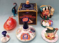 Sundry lot including boxed ships decanter, Royal Doulton figure, coloured glassware, character