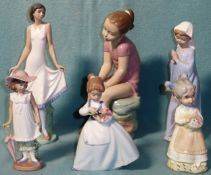 Five various Nao ceramic figures, plus one other figure