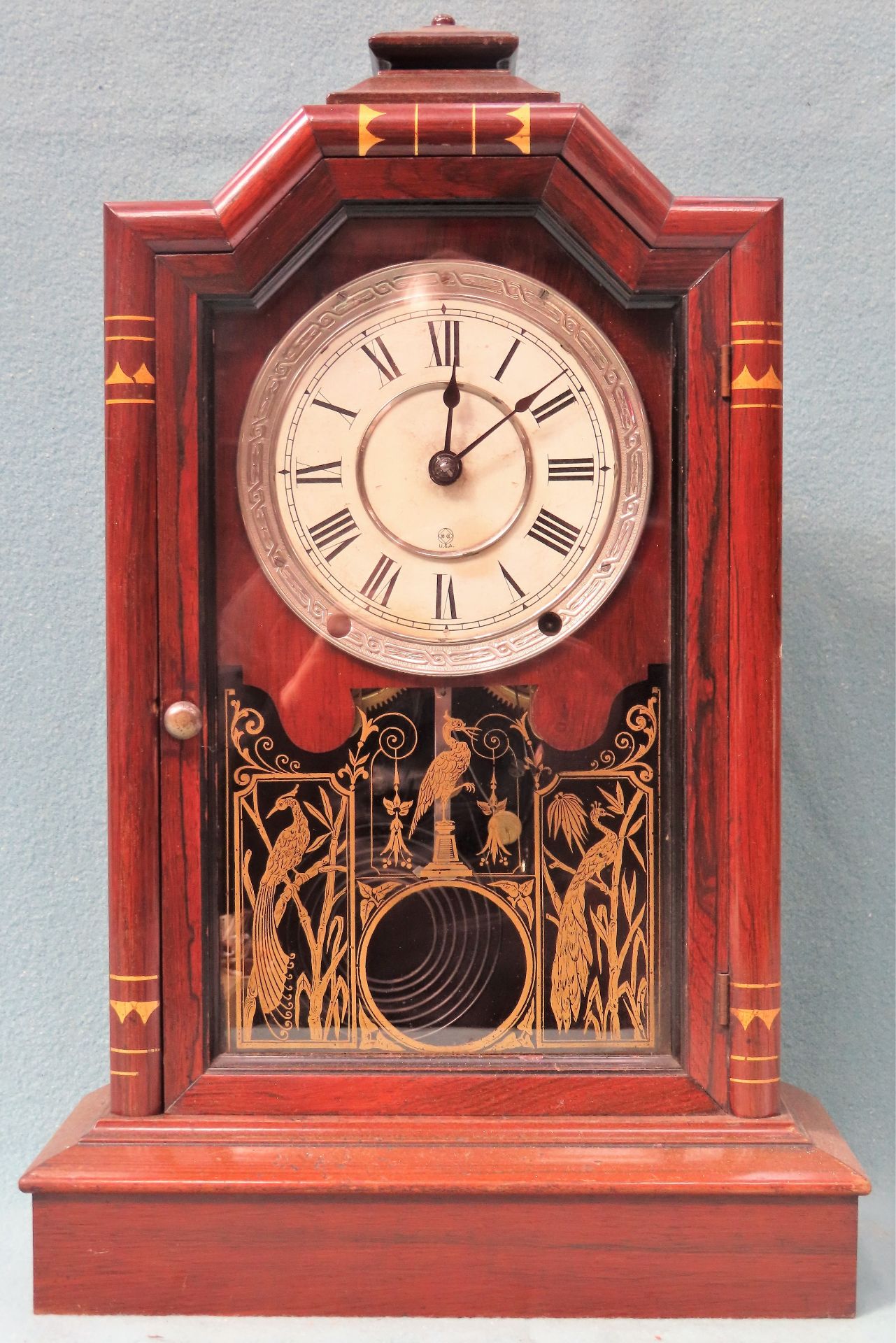 Late 19th/Early 20th century Rosewood cased Seth Thomas American mantle clock. App. 51cm H