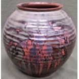Studio pottery glazed ceramic globular vase, stamped to base. App. 27.5cm H